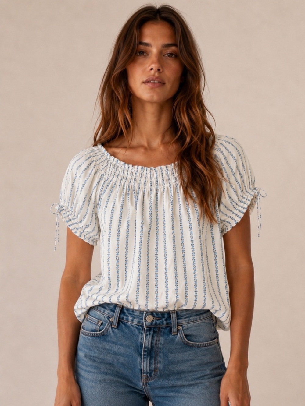 J.Crew Blue Floral Smocked Puff Sleeve Cotton Top XS NWT